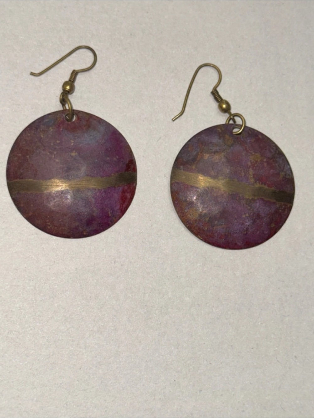 Vintage Purple and Gold Disc Drop Earrings
